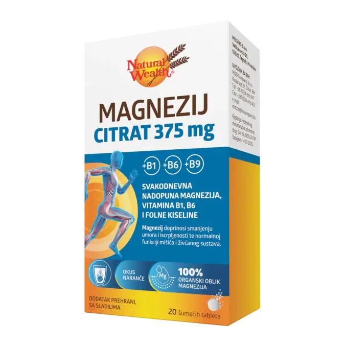 Magnezij citrat 375 mg + B1 + B6 + B9