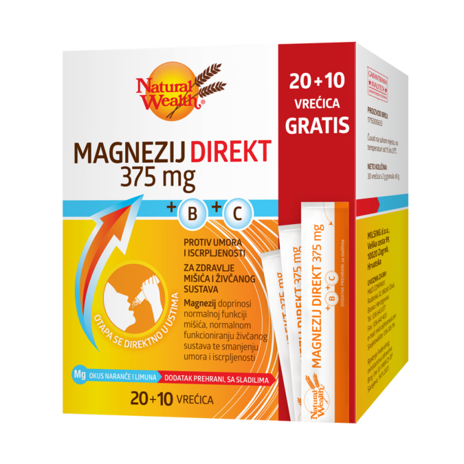 Magnezij Direkt 375 mg +B+C 20+10 vrećica GRATIS