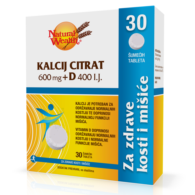 Kalcij citrat 600 mg + D 400 I.J. 30 šumećih tableta