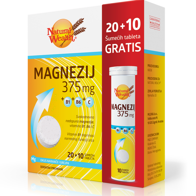 Magnezij 375 mg +B1+B6+C 20+10 šumećih tableta GRATIS