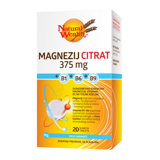 Magnezij citrat 375 mg + B1 + B6 + B9